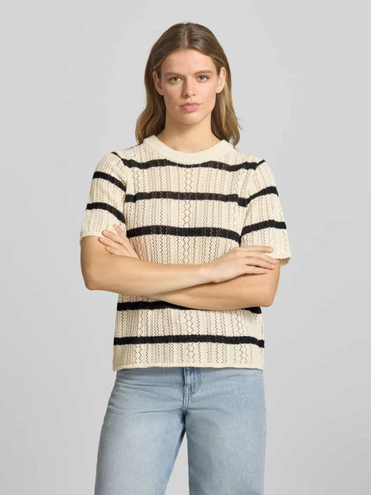 Zdjęcie produktu Koszulka dzianinowa z czystej bawełny o kroju regular fit model 'NUKA' Pieces Beżowy