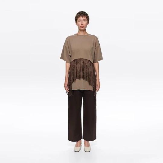 Zdjęcie produktu Koszulka falbanka koronka jasny odcień taupe BIMBA Y LOLA LIGHT TAUPE