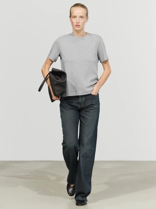 Zdjęcie produktu Koszulka Interlock, Krótki Rękaw - Średni Szary - Massimo Dutti - Female