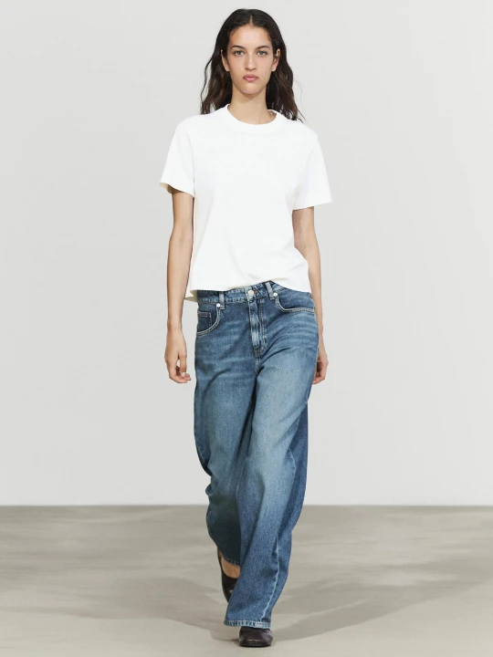 Zdjęcie produktu Koszulka Interlock Z Krótkim Rękawem - Biały Złamany - Massimo Dutti - Female