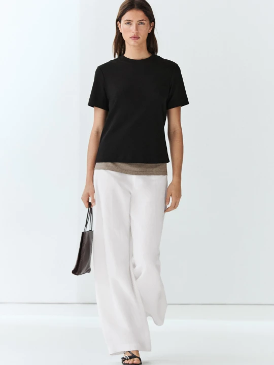 Zdjęcie produktu Koszulka Interlock Z Krótkim Rękawem - Czarny - Massimo Dutti - Female
