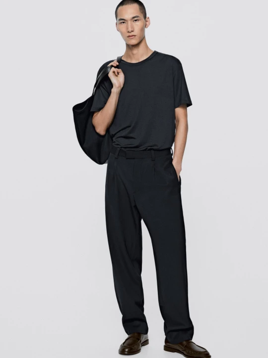 Zdjęcie produktu Koszulka, Krótki Rękaw, 100% Wełna – Limited Edition - Granatowy - Massimo Dutti - Male
