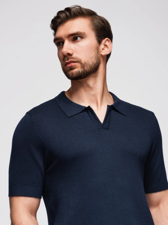 Zdjęcie produktu Koszulka męska polo bez guzików z klasycznym splotem – granatowa V1 - Rozmiar: M Ombre Clothing