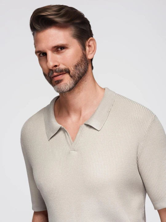 Zdjęcie produktu Koszulka męska polo bez guzików z otwartym kołnierzykiem – jasnoszara V3 - Rozmiar: XL Ombre Clothing jasny szary