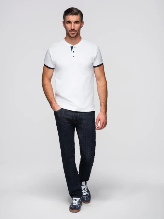 Zdjęcie produktu Koszulka męska polo bez kołnierzyka - biała V1 - Rozmiar: XXL Ombre Clothing