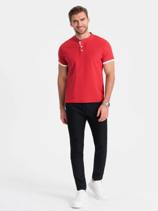 Zdjęcie produktu Koszulka męska polo bez kołnierzyka - czerwona V2 Ombre Clothing