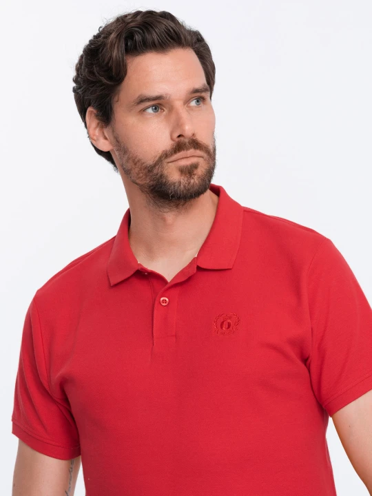 Zdjęcie produktu Koszulka męska polo z dzianiny pique - czerwony V22 Ombre Clothing