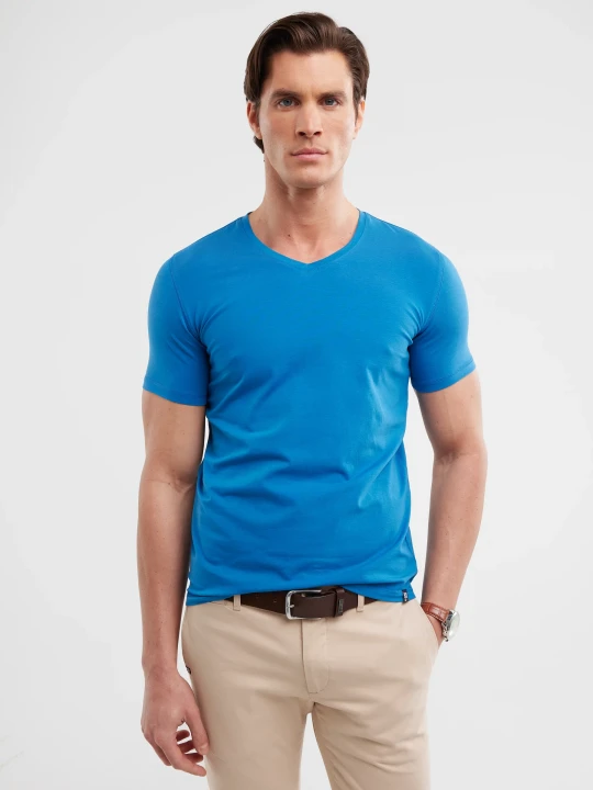 Zdjęcie produktu koszulka męska slim v-neck niebieska irtos 402 Big Star
