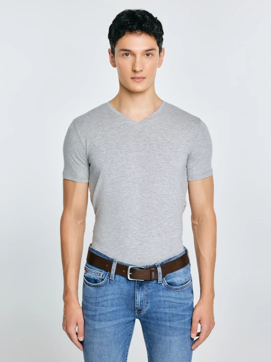 Zdjęcie produktu koszulka męska slim v-neck z bawełny supima szara supiclassicov 901 Big Star