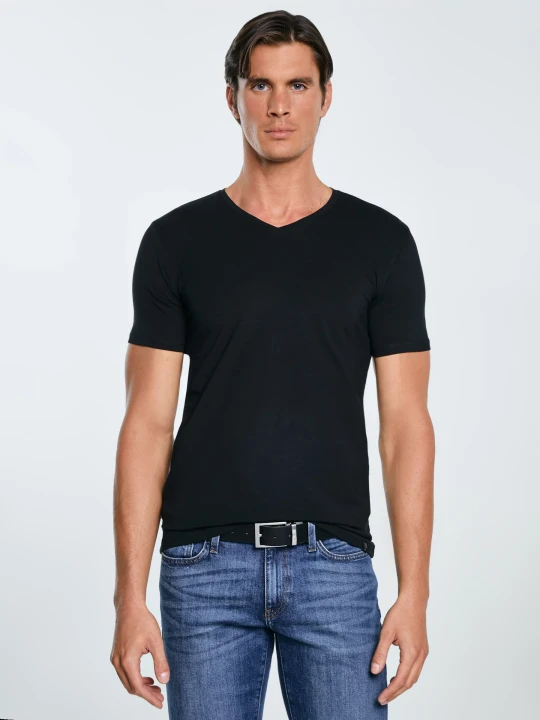 Zdjęcie produktu koszulka męska slim v-neck z bawełny supima czarna supiclassicov 906 Big Star