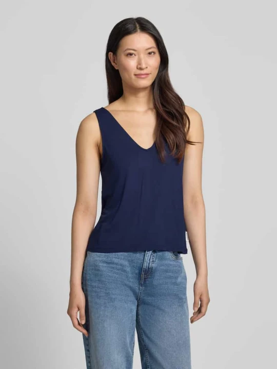 Zdjęcie produktu top na ramiączkach o kroju regular fit z mieszanka wiskozy model 'V-NECK JERSEY TOP' ARMEDANGELS Granatowy