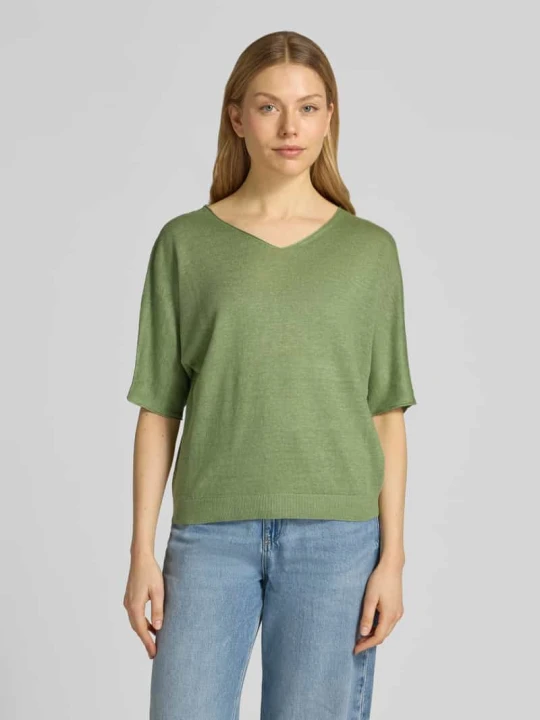 Zdjęcie produktu Koszulka o kroju relaxed fit z czystego lnu w imitacji dzianiny LUISA CERANO Zielony