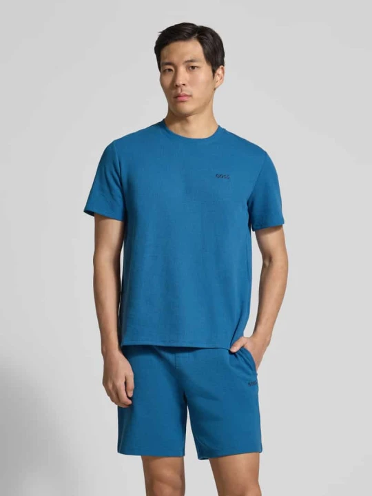 Zdjęcie produktu męski t-shirt o kroju regular fit z mieszanka bawełny model 'WAFFLE' Boss Niebieski