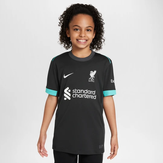 Zdjęcie produktu Koszulka piłkarska dla dużych dzieci Nike Dri-FIT Liverpool F.C. Stadium 2024/25 (wersja wyjazdowa) – replika - Czerń
