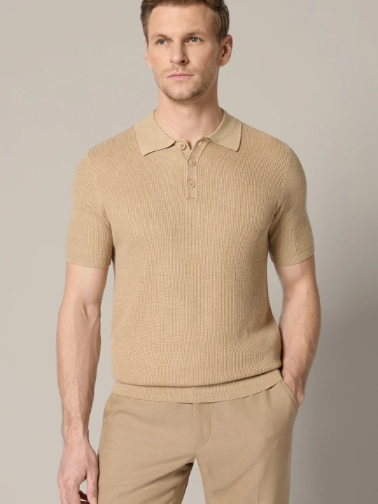 Zdjęcie produktu Koszulka Polo Dzianinowa Camelowa z Wiskozą Jacopo Lancerto