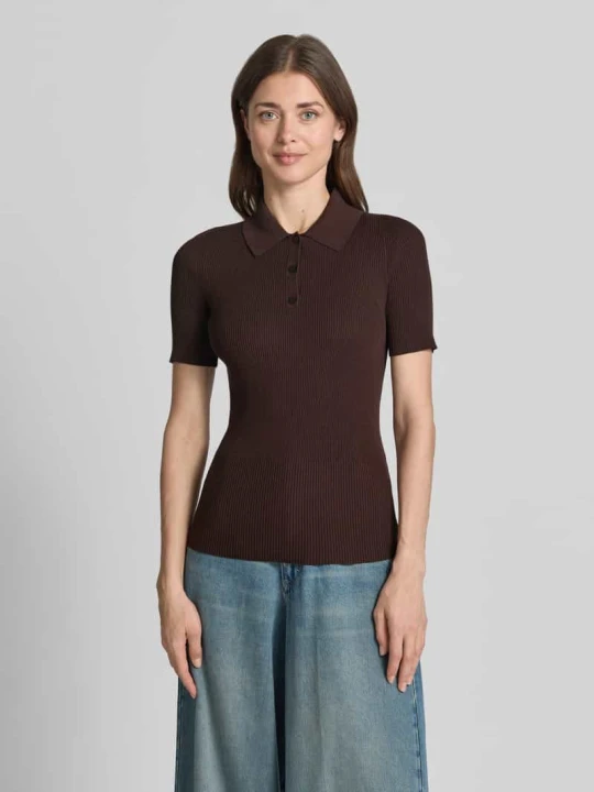 Zdjęcie produktu Koszulka polo krój slim fit z prążkowanej dzianiny Boss Ciemnobrązowy