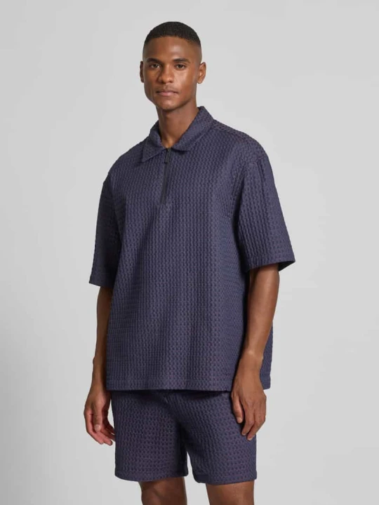 Zdjęcie produktu Koszulka polo kroju regular fit z fakturowanym wzorem model ‘Lenny’ Les Deux Granatowy