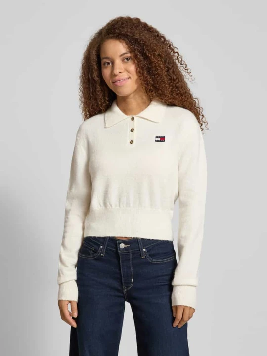 Zdjęcie produktu Koszulka polo z dzianiny o krótkim kroju z Domieszka wełny i kaszmiru Model 'TJW FLUFFY POLO SWEATER' Tommy Jeans Złamany biały melanż