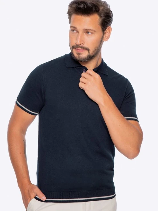 Zdjęcie produktu Koszulka polo męska bawełniana z lamówkami granatowa Wittchen