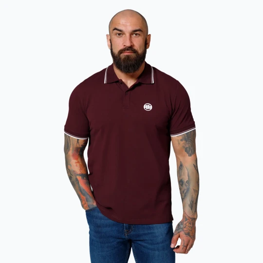 Zdjęcie produktu Koszulka polo męska Pitbull Polo Pique Stripes Regular burgundy Bordowy
