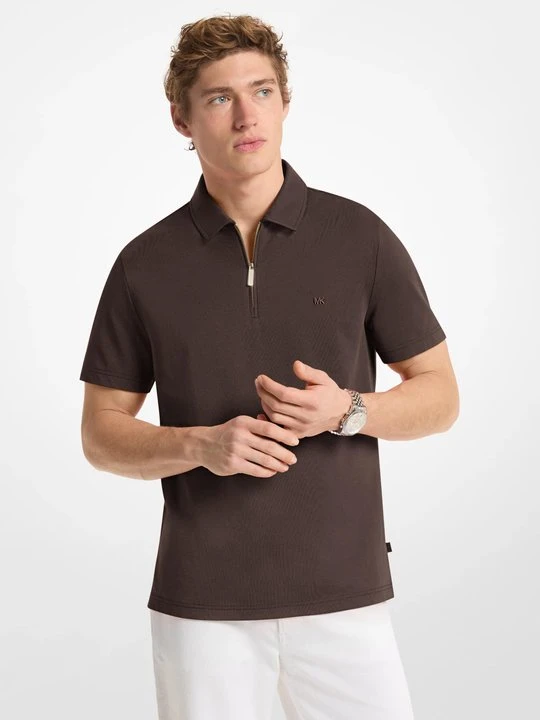 Zdjęcie produktu Koszulka polo na zamek z piki z mieszanki bawełny Michael Kors CZEKOLADOWY (Brązowy)
