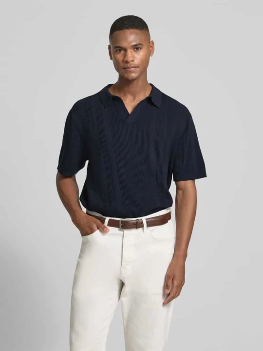 Zdjęcie produktu Koszulka polo o kroju oversized z dekoltem w serek lindbergh Ciemnoniebieski