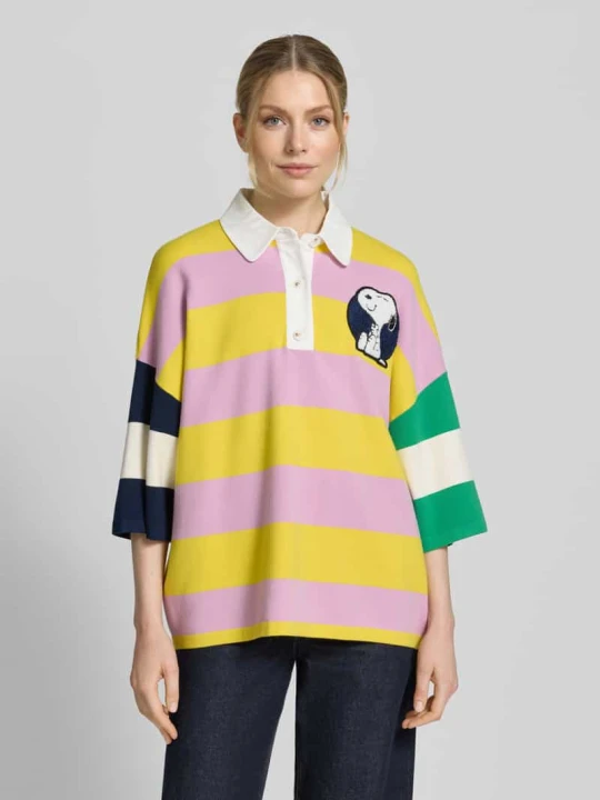 Zdjęcie produktu Koszulka polo o kroju oversized z mieszanki wiskozy model 'JICE STRIPED EMBO' Essentiel Antwerp Żółty