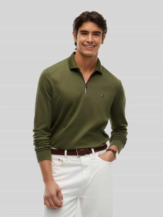 Zdjęcie produktu koszulka polo o kroju regular fit z czystej bawełny model 'LIQUID' Tommy Hilfiger Oliwkowy