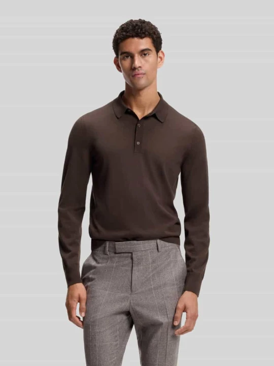 Zdjęcie produktu koszulka polo o kroju regular fit z czystej wełny model 'Lancione' Boss Ciemnobrązowy