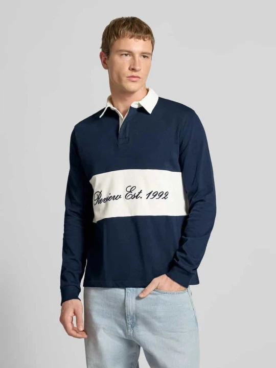 Zdjęcie produktu Koszulka polo z długim rękawem o kroju regular fit z wyhaftowanym logo REVIEW Granatowy