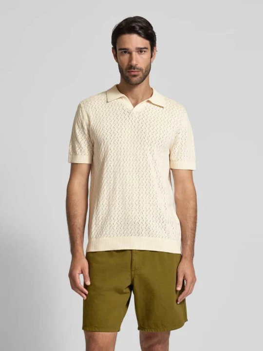 Zdjęcie produktu Koszulka polo o kroju regular fit z efektem szydełkowym model ‘LINO’ Selected Homme Złamany biały