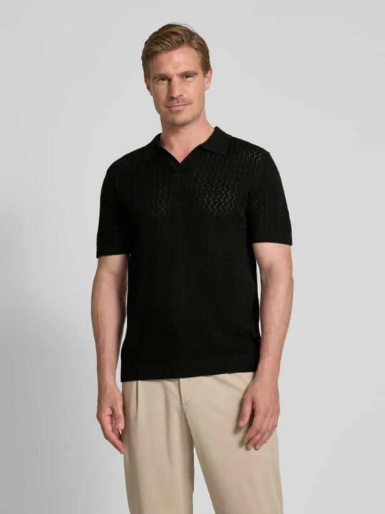 Zdjęcie produktu Koszulka polo o kroju regular fit z efektem szydełkowym model ‘LINO’ Selected Homme Czarny