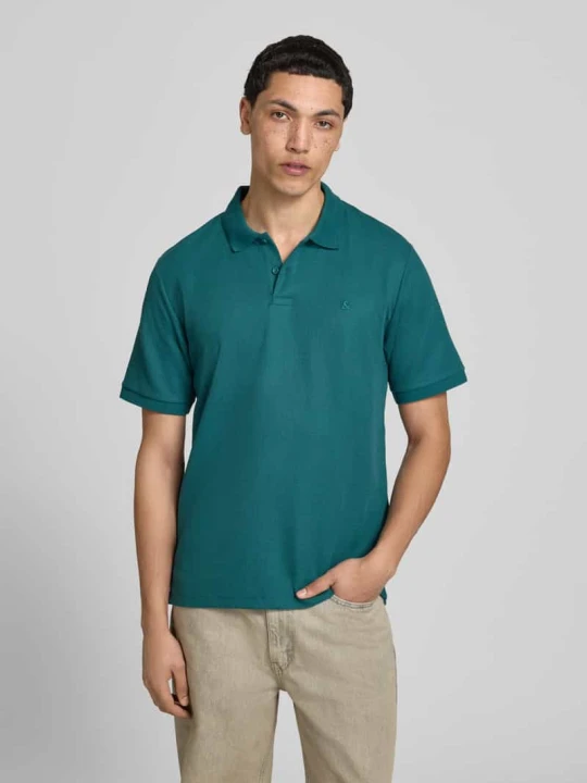 Zdjęcie produktu koszulka polo o kroju regular fit z fakturowanym wzorem model 'AUSTIN' Jack&Jones Petrol