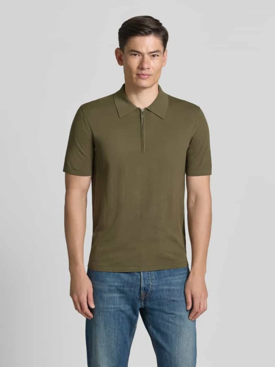 Zdjęcie produktu koszulka polo o kroju regular fit z krótkim zamkiem błyskawicznym model 'ORBIT' Tiger Of Sweden Błotnisty