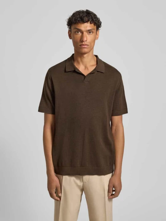 Zdjęcie produktu koszulka polo o kroju regular fit z mieszanki bawełny i lnu model 'MATTIS' Selected Homme Czekoladowy