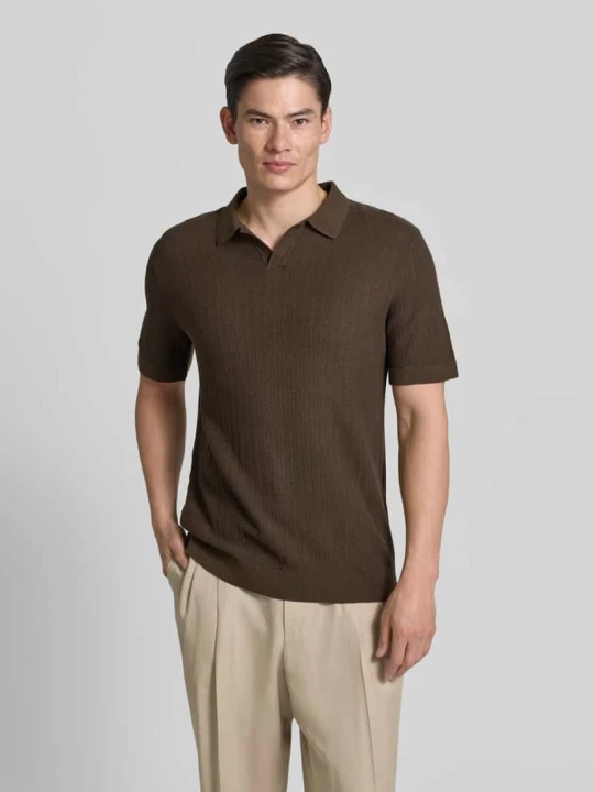 Zdjęcie produktu koszulka polo o kroju regular fit z mieszanki bawełny i lnu model 'MATTIS' Selected Homme Ciemnobrązowy