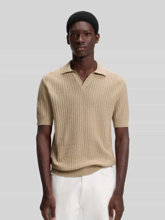 Zdjęcie produktu Koszulka polo o kroju regular fit z mieszanki bawełny i lnu model 'SEEMANT' Hugo Beżowy