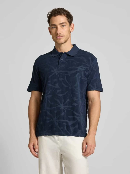 Zdjęcie produktu koszulka polo o kroju regular fit z mieszanki bawełny model 'PE_FLOWER' Boss Granatowy
