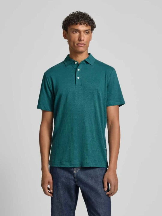 Zdjęcie produktu Koszulka polo o kroju regular fit z mieszanki lnu i elastanu OLYMP Level 5 Szmaragdowy