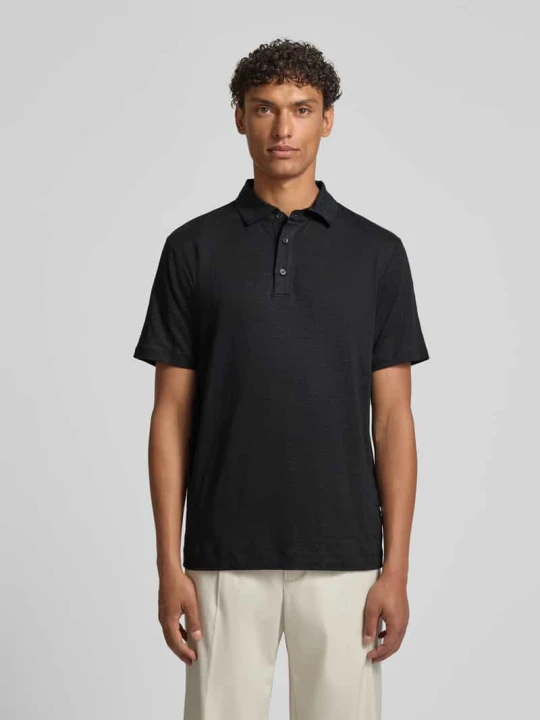Zdjęcie produktu Koszulka polo o kroju regular fit z mieszanki lnu i elastanu OLYMP Level 5 Czarny