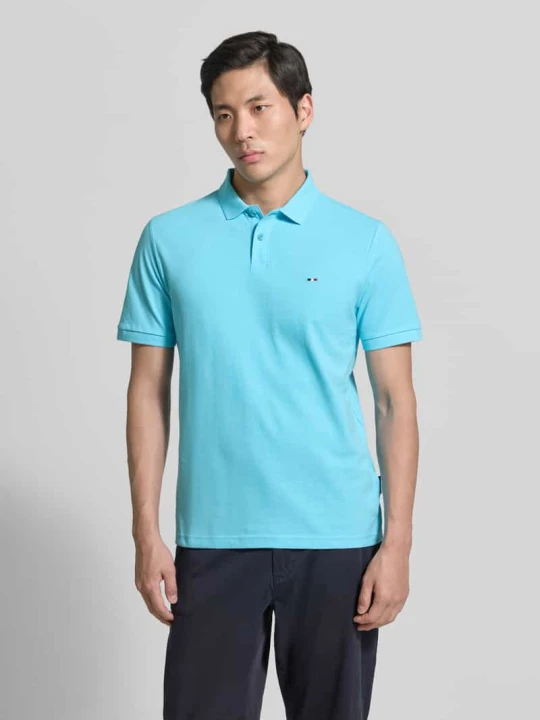 Zdjęcie produktu koszulka polo o kroju regular fit z wyhaftowanym logo HECHTER PARIS Turkusowy