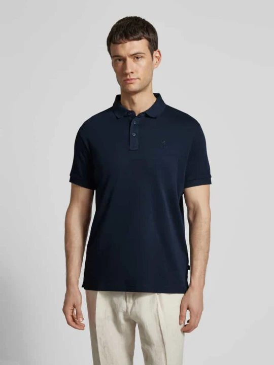 Zdjęcie produktu Koszulka polo męska JOOP! Collection; Czysta bawełna ekologiczna; Krój regular fit; Kołnierzyk polo z krótką listwą guzikową; Wyhaftowane logo; Długość tyłu w rozmia Granatowy