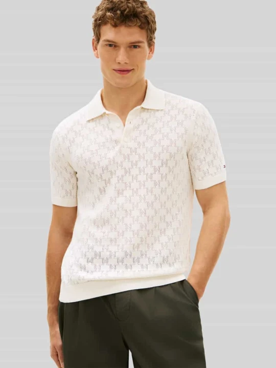 Zdjęcie produktu Koszulka polo o kroju regular fit z wzorem pointelle Tommy Hilfiger Złamany biały