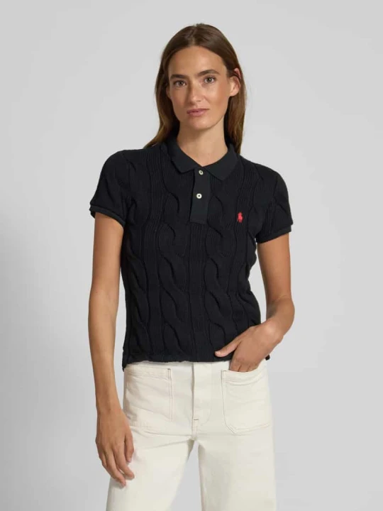 Zdjęcie produktu Koszulka polo o kroju regular fit ze ściegiem warkoczowym i wyhaftowanym logo Polo Ralph Lauren czarny