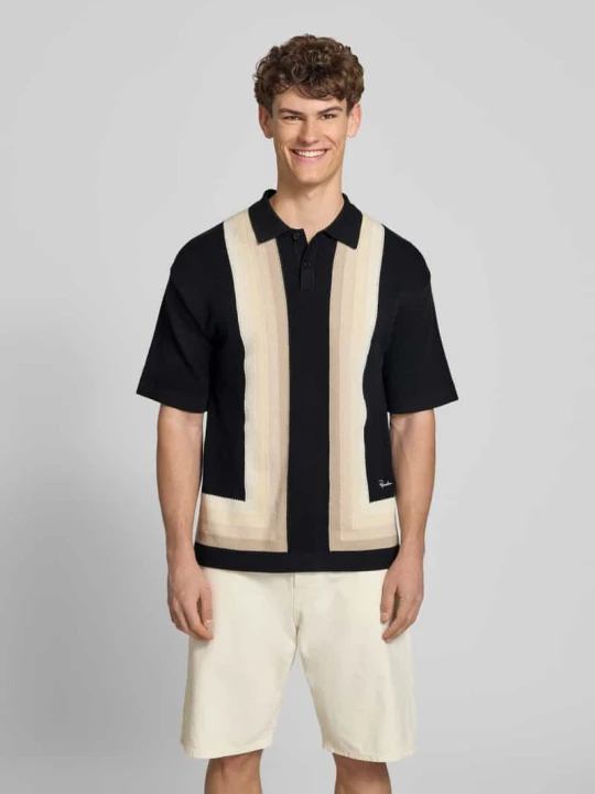 Zdjęcie produktu Koszulka polo o kroju relaxed fit w dzianinowym wyglądzie model 'Tellero' Pegador Czarny