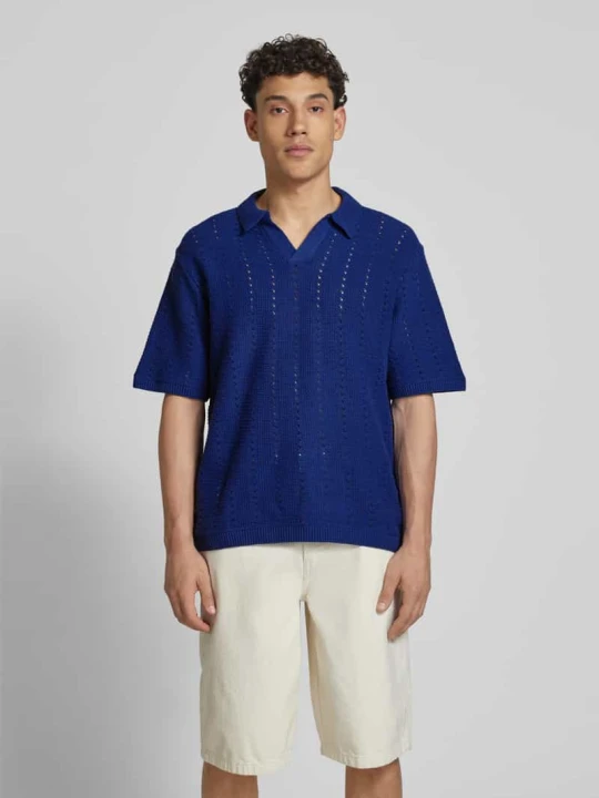 Zdjęcie produktu Koszulka polo o kroju relaxed fit z ażurowym wzorem model ‘PAROS’ Jack&Jones Ciemnoniebieski