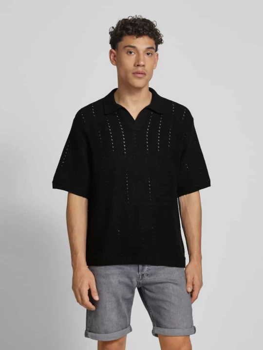Zdjęcie produktu Koszulka polo o kroju relaxed fit z ażurowym wzorem model ‘PAROS’ Jack&Jones Czarny