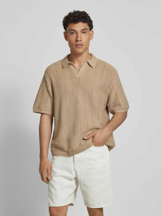 Zdjęcie produktu Koszulka polo o kroju relaxed fit z ażurowym wzorem model ‘PAROS’ Jack&Jones Złamany biały melanż