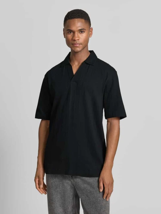Zdjęcie produktu Koszulka polo o kroju relaxed fit z fakturowanym wzorem model 'DALIBO' Hugo Czarny