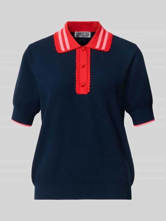 Zdjęcie produktu Koszulka polo o kroju relaxed fit z mieszanka wiskozy model 'KONTRAST' Essentiel Antwerp Granatowy